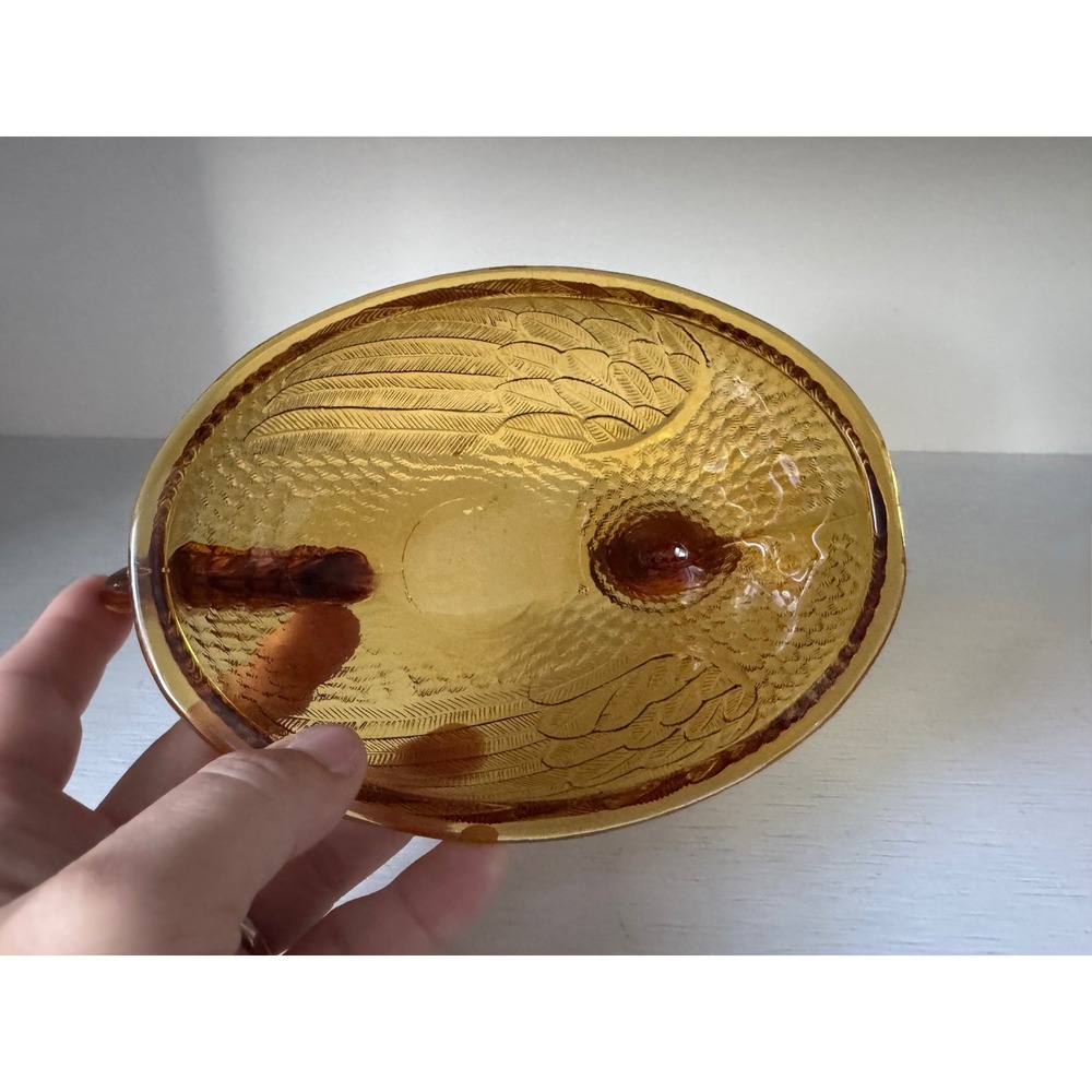 Vintage Indiana Glass Amber Hen On Nest Covered Dish Candy Bowl 7" - Picture 7 of 7